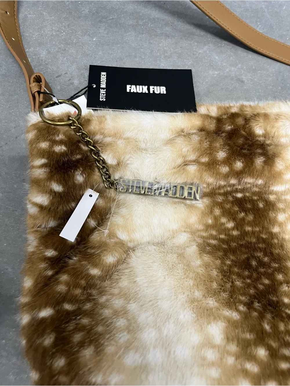 NWT viral Steve Madden Faux Fur Deer Print Hobo Bag + Matching Pouch -